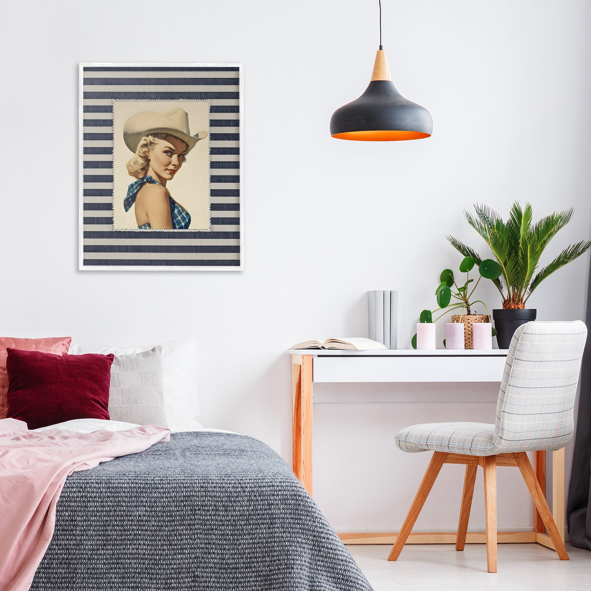 Stupell Industries Retro Cowgirl Stripes White Framed Giclee Art, design by Arlington Prints