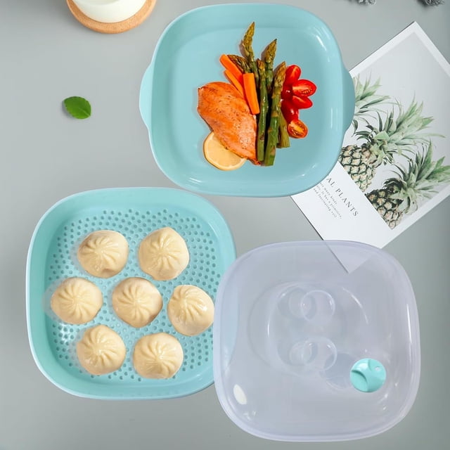 CUITING Cuiseur Vapeur en Acier Inoxydable pour Micro-Ondes avec Couvercle et Plateau - Appareil de Cuisine Multifonction pour Légumes, Fruits et Viandes - Design Durable et Facile à Nettoyer pour une Cuisson Saine