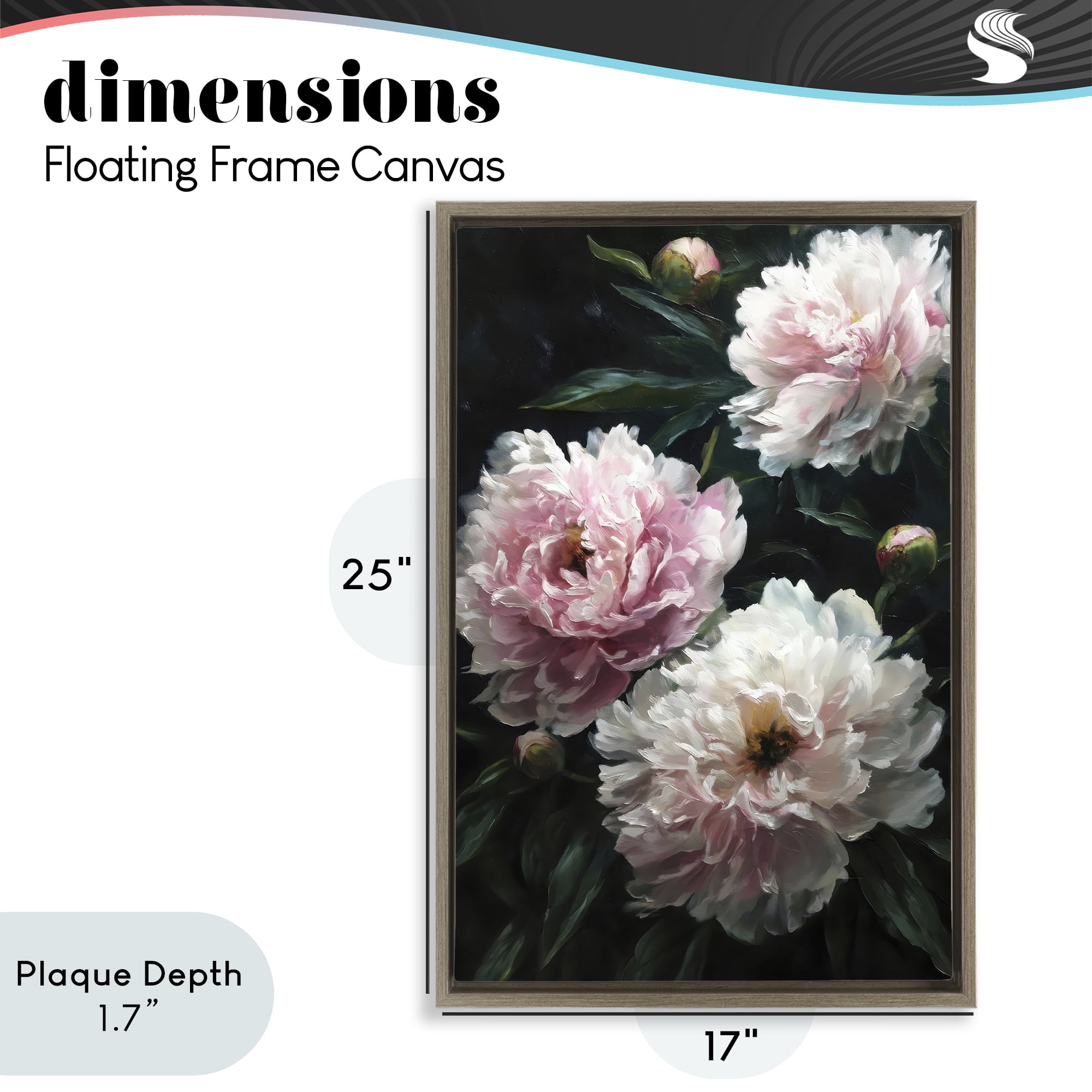 Stupell Industries Soft Pink Peony Garden Brown Framed Floater Canvas Wall Art, design by Petal Prints Design