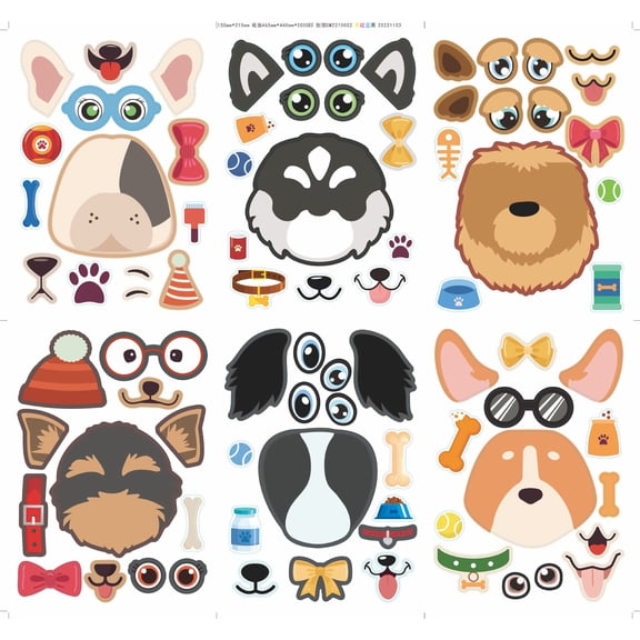 24-Pack Cartoon Dog Head Puzzle Stickers - DIY Adhesive Stickers for Kids and Creative Projects