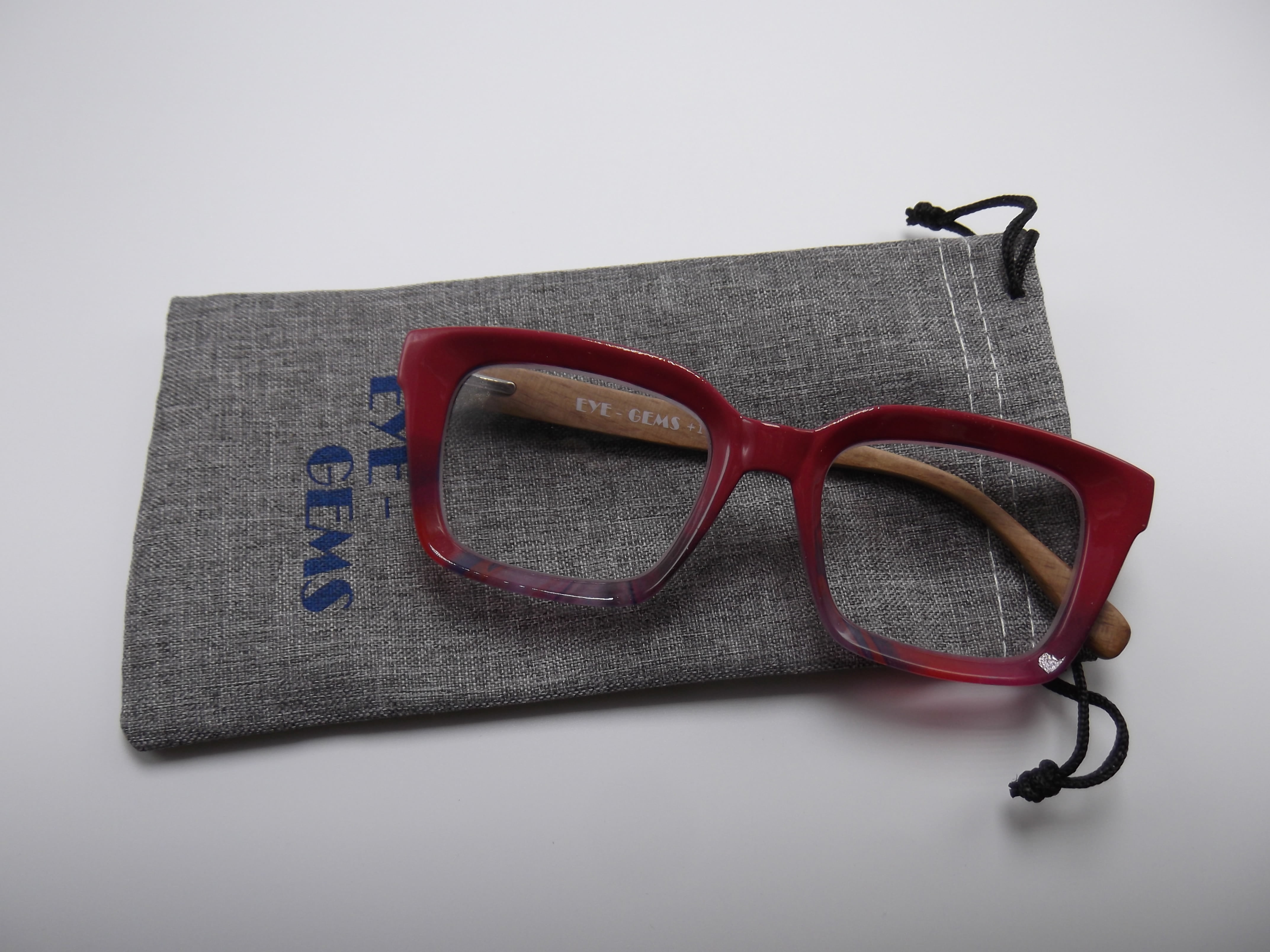 EYEGEMS Brand Eyeglasses +1.50 Women Eco Friendly Sustainable  Reading Glasses  Ladies Walnut Wood Red  & Multicolor 0552