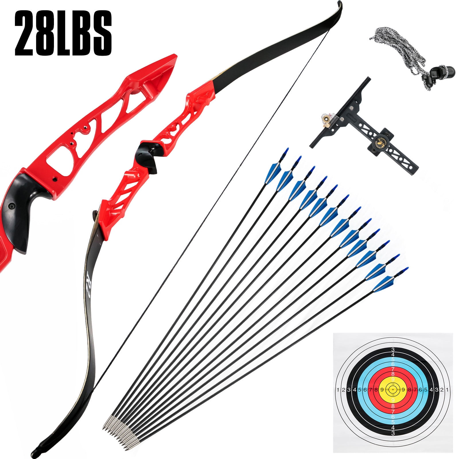 Archery 52" 30 lbs Aluminum Alloy Takedown Recurve Bow Hunting Shooting Practice