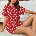 thumbnail image 4 of Vsdghe Red Polka Dot Pattern Women's Pajama Set,Short Sleeve Sleepwear 2 Piece Pjs Lounge Sleepwear Sets-Large, 4 of 6