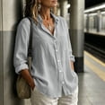 thumbnail image 5 of CHGBMOK Women's Linen Shirt Casual Long Sleeve Collared Blouse Button Down Cotton Tops with Pocket, 5 of 9