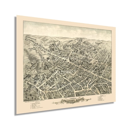 HISTORIX 1877 Peabody Massachusetts Map Vintage Poster Wall Art Print, 18 x 24 Inch