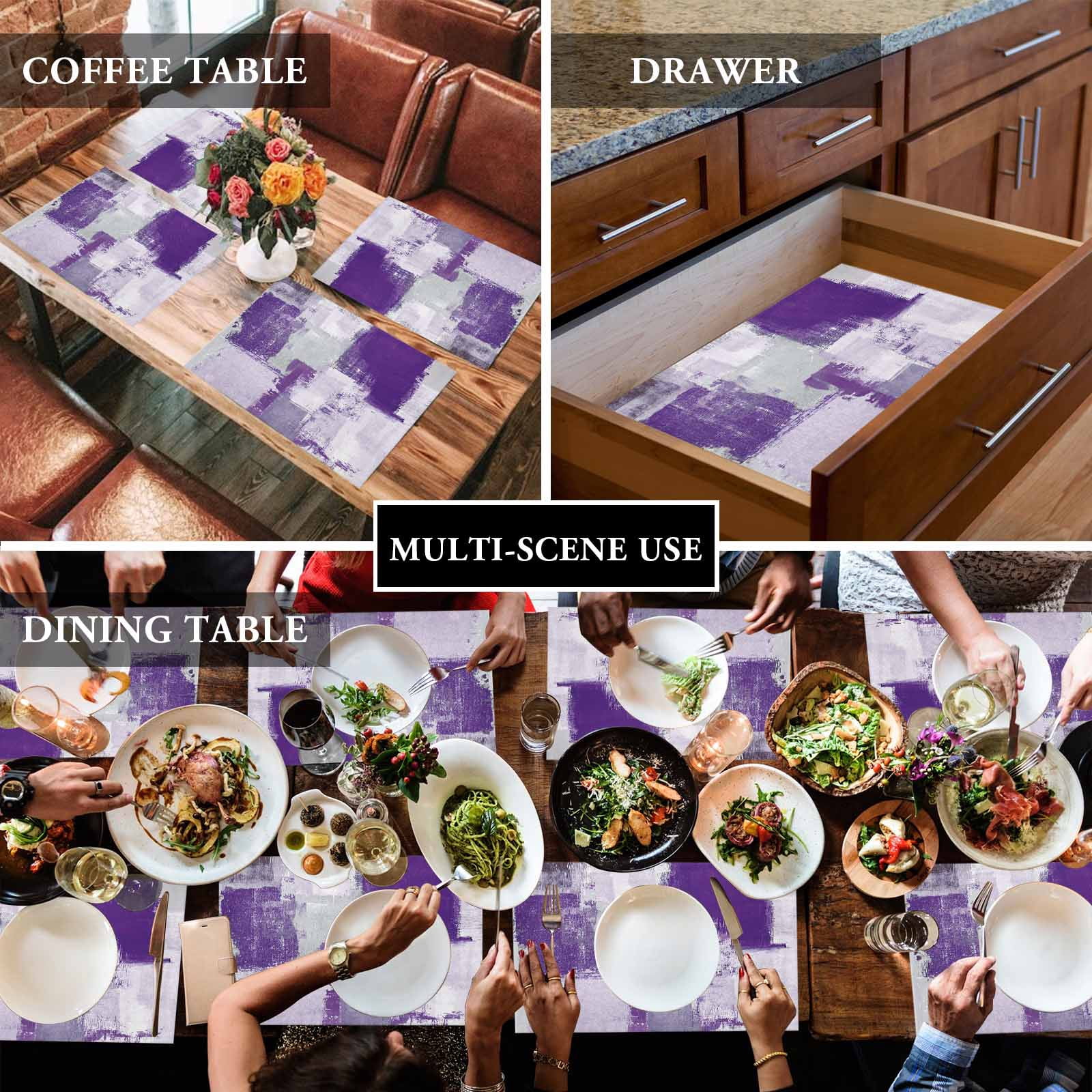 Placemats Set of 4, Purple Gray Block Placemats Set of 4, Abstract Art Tablemats Washable Placemat Table Decoration for Kitchen Table Dinner Party Home Decor Indoor Outdoor 13x19 Inch