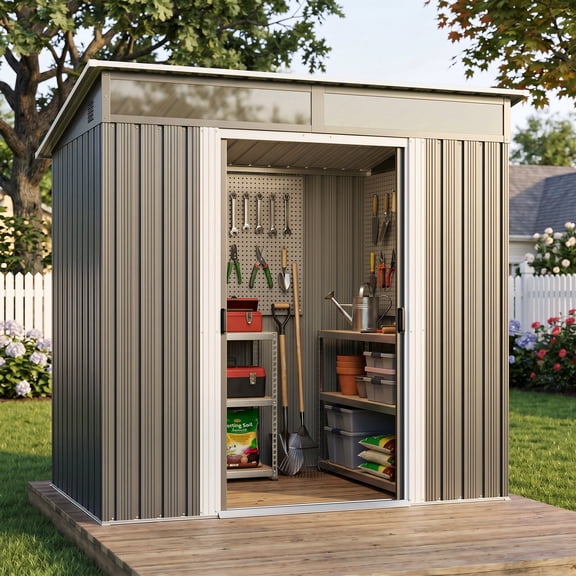 Asofer 6'x4' Galvanized Steel Outdoor Storage Shed, Lockable Door Weather Resistant Tool Shed for Backyard Patio