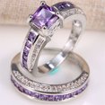 thumbnail image 2 of 2Pcs Princess Jewelry Square Faux Amethyst Rhinestone Inlaid Wedding Ring Band, 2 of 5