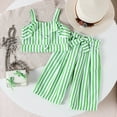 thumbnail image 2 of Back To School Outfits for Girls 10-12 Girls Suit, Children's Summer Striped Sling Comfortable Round-Neck Tank Top and Long Pants Sets for Kids, 2 of 6