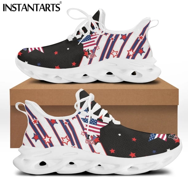 Zapatos de plataforma deportivos con cordones de malla para mujer, con estampado patriótico del 4 de julio, Día de la Independencia de Estados Unidos