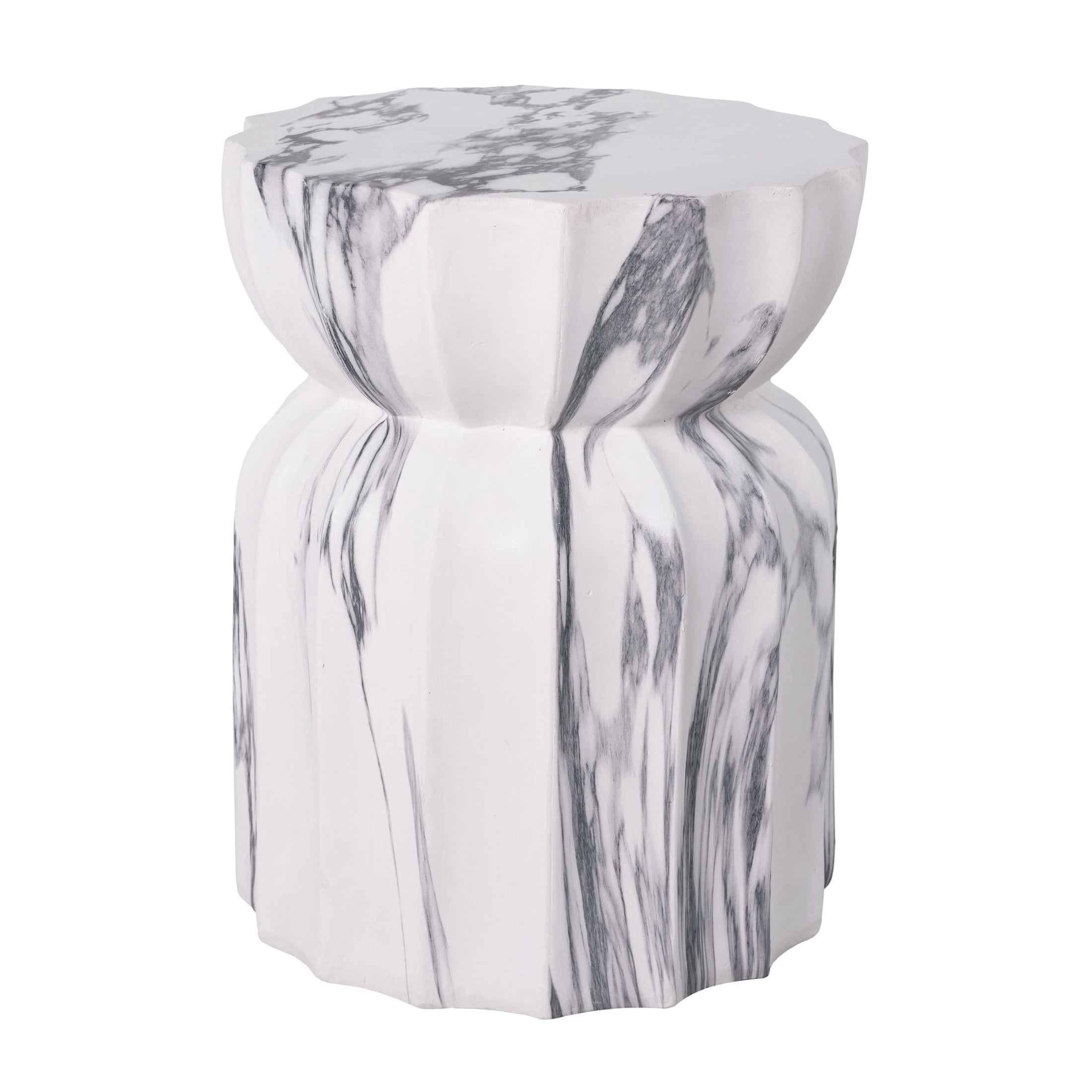Christopher Knight Home 18.9" Lightweight Concrete Fluted Hourglass Accent Side Table, Marble