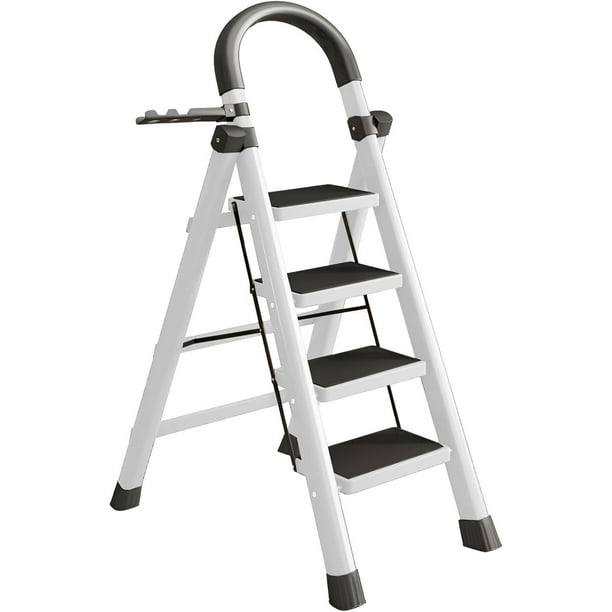 Escalera Plegable Multifuncional Bluelander, Tubular 4 Peldaños, Antideslizante, Blanco