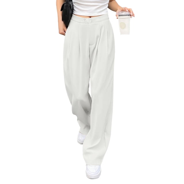 WILLBEST Pantalones Casuales para Mujer, de Pierna Ancha, de Vestir, de Cintura Alta, para Negocios, Largos, con Bolsillos, para Uso Diario, 220 Chica