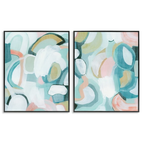 Stupell Industries Pastel Pink & Blue Abstract Painting Black Framed Art Print Wall Art, 11 x 14, Set of 2