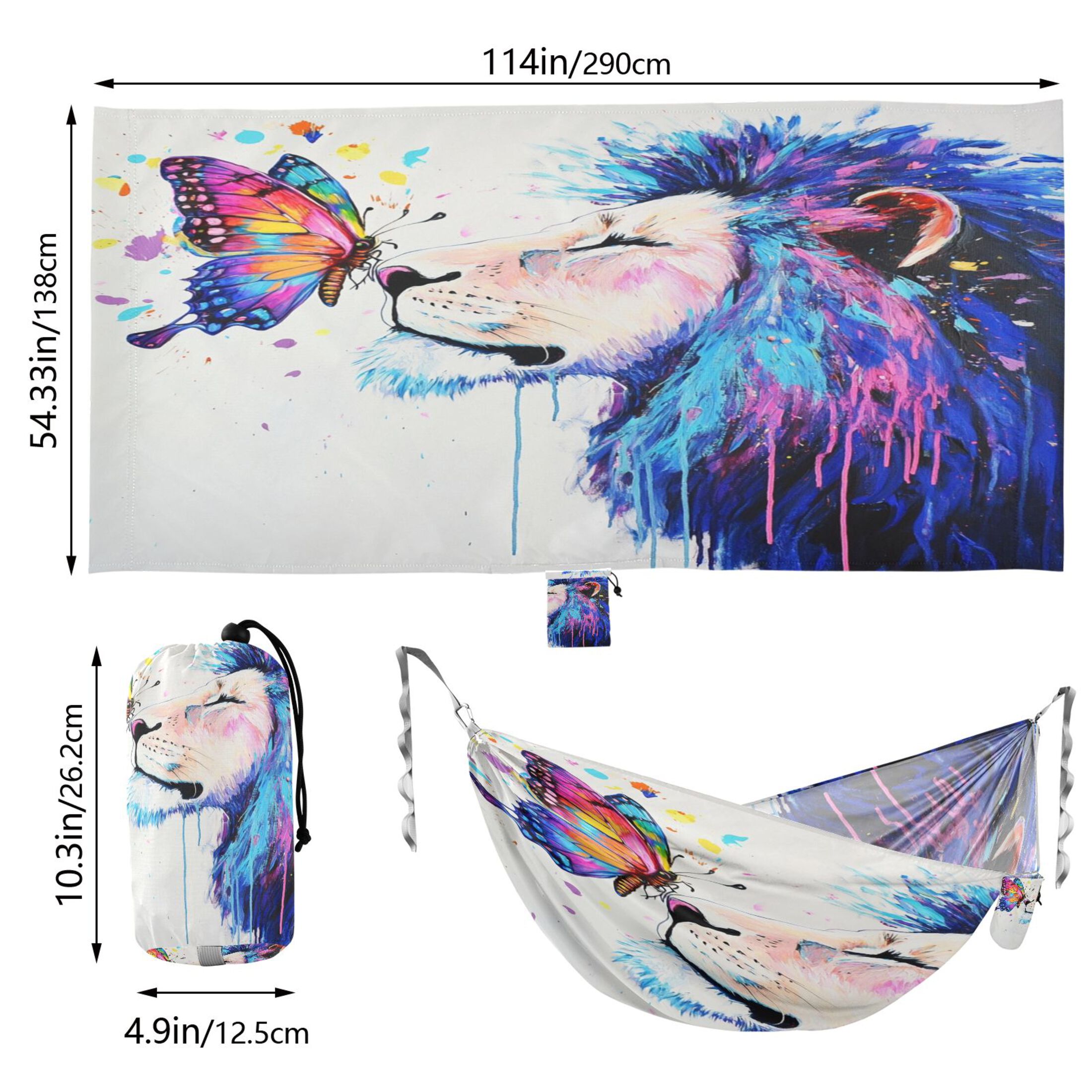 Hammock Camping Hammock Nylon Portable Hammock Travel Camping Hammock Lion and Colorful Butterflies
