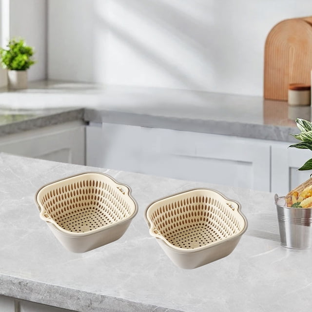 Cesta de drenaje doble de plástico de grado alimenticio | Cesta de filtro de filtro de colador de fregadero de cocina | Cesta de almacenamiento y escurrido de frutas y verduras blancas | 10,4 x 9,44
