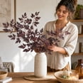 thumbnail image 3 of 3‑Pack Artificial Gratitude Leaf Stems, Faux Fall Burgundy‑Orange Foliage Branches, Realistic Autumn Decorative Stems for Vase, Table Centerpiece, Mantel, Shelf, Thanksgiving Farmhouse Home Decor,D, 3 of 7