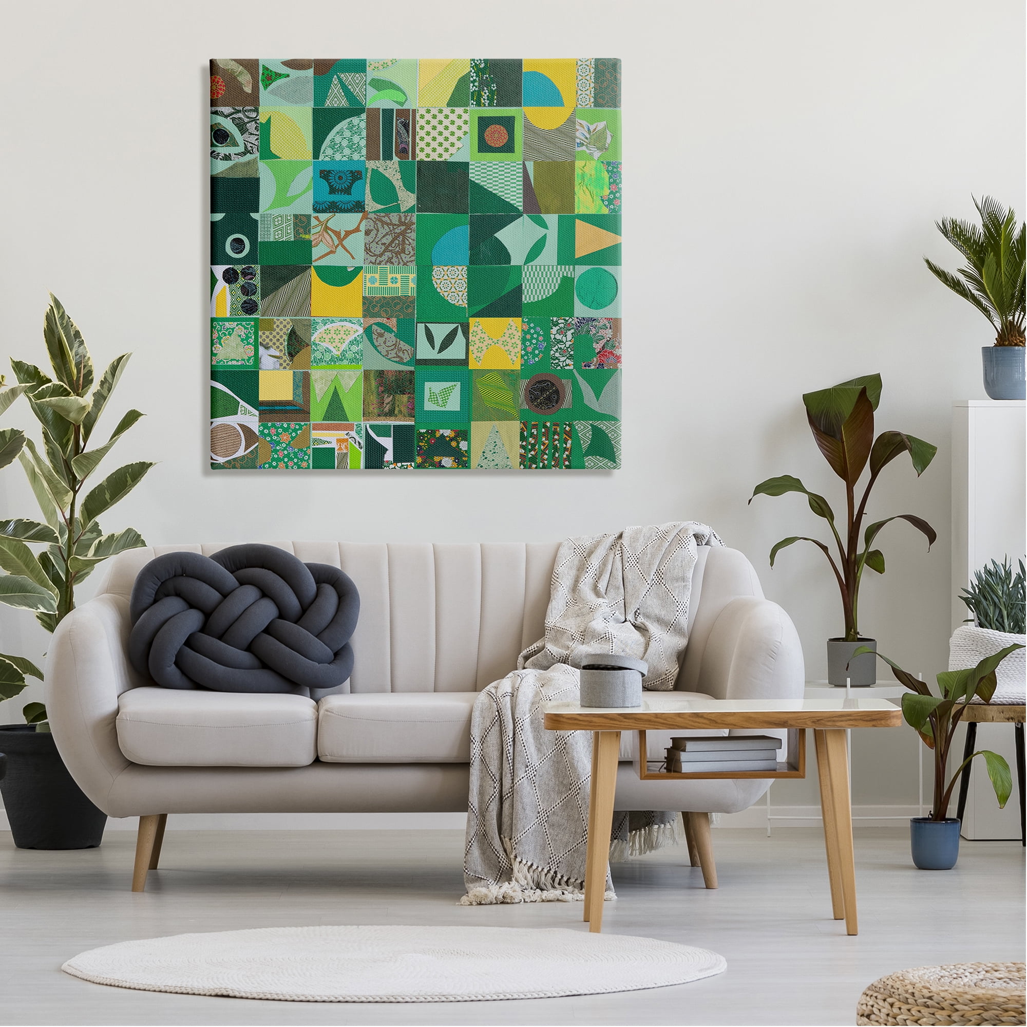 Stupell Industries Green Geometric Collage Abstract Painting Gallery Wrapped Canvas Art Print Wall Art, 36 x 36