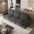 thumbnail image 4 of 107'' Black Corduroy Sectional Sofa, 3 Seater Modern Modular Oversized Upholstered Couch with Comfy Pillows Deep Seat And Square Arm For Living Room Bedroom Apartment Office (Black, 3 Seater), 4 of 7