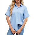 thumbnail image 2 of Camisa Informal de Corta con Botones para Mujer, Blusa de Trabajo con Cuello y Bolsillo Azul S, 2 of 9