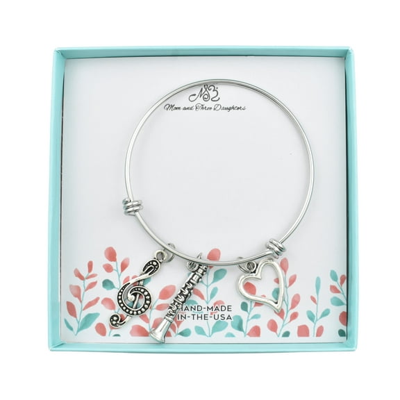 Little Girls Clarinet Bangle Bracelet in Stainless Steel. Music Charm Bracelet.