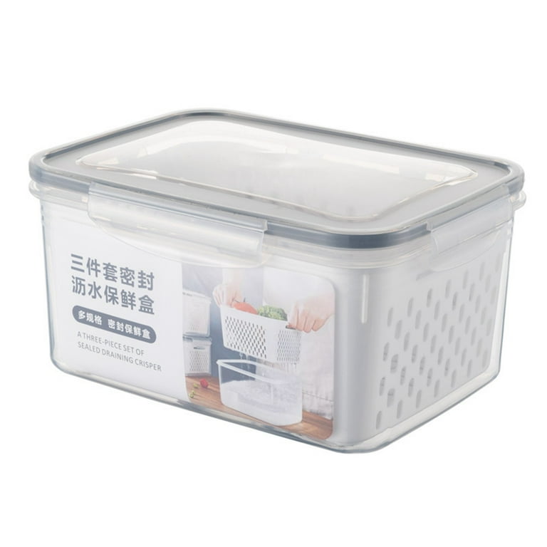Produce Saver Container, Fridge Fruits Storage Organizer with Removable Drain Plate and Lid, Stackable Portable Food Storage Containers for Produce