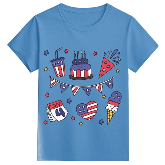 Hihipz Toddler Girls Fourth Of July T-Shirt Patriotic Food Print Short Sleeve Crewneck Patriotic T-Shirt