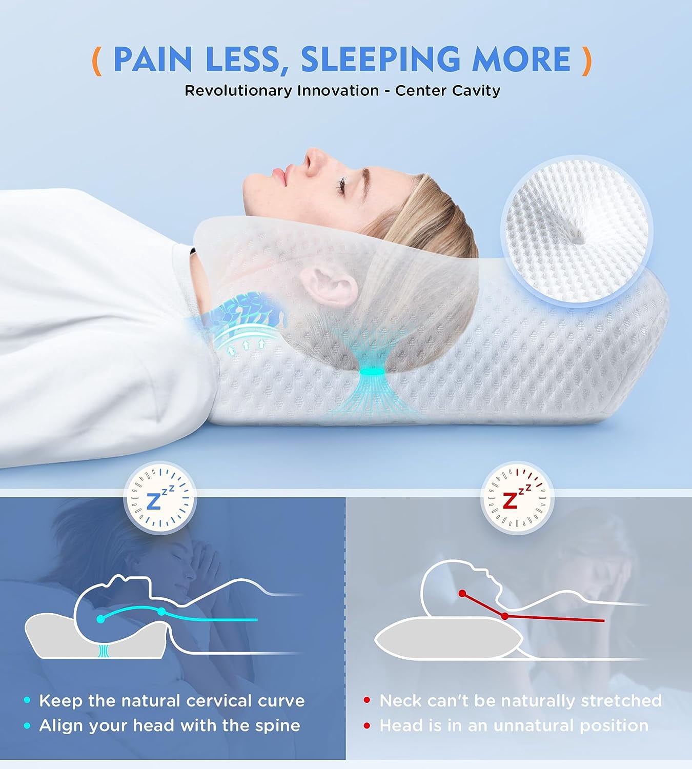 SHIORLAM Adjustable Memory Foam Cervical Pillow for Neck Pain Relief, 4lb Orthopedic Pillow with Removable Cover, Odorless Pillow for Side & Back Sleepers (5.2Height)-Black