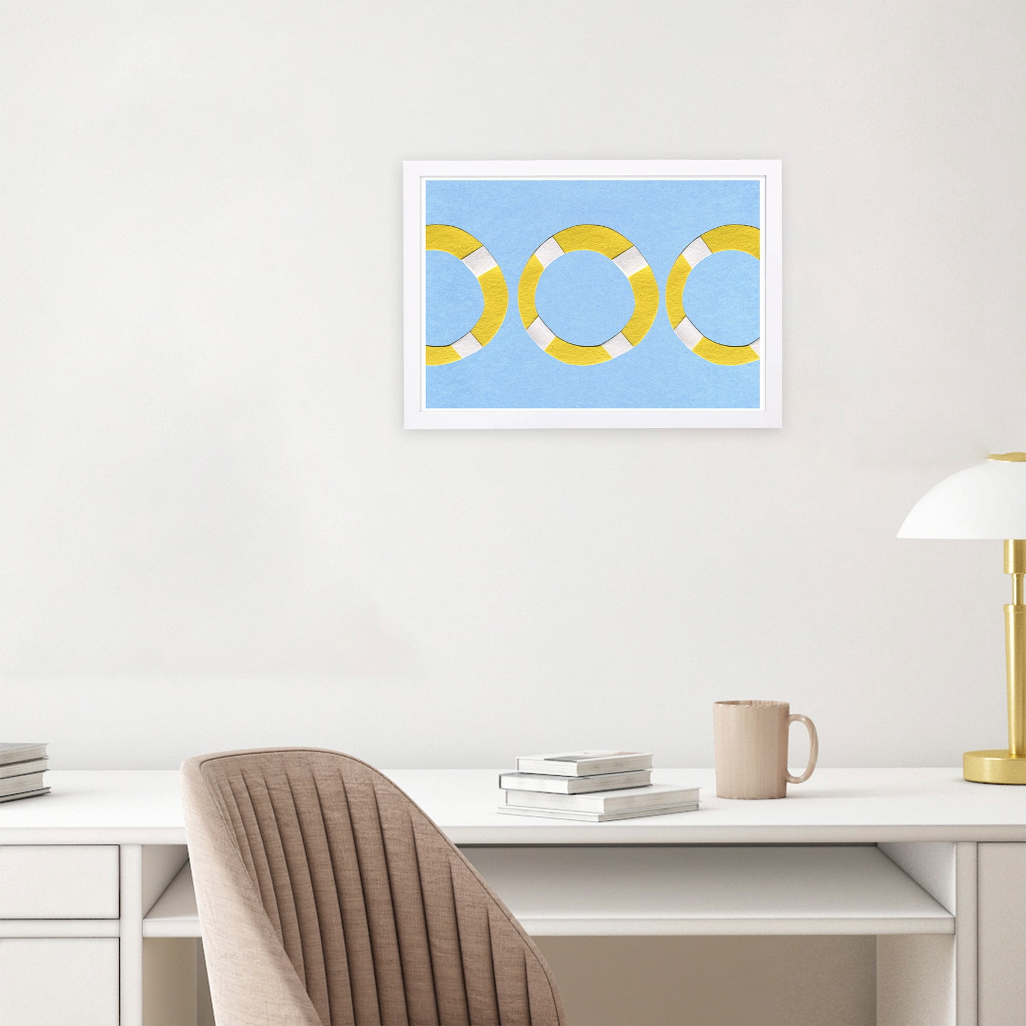 Wynwood Studio 'Lifesaver Pattern' Nautical and Coastal Framed Wall Art Print - Blue, Yellow