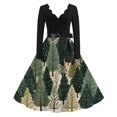 thumbnail image 2 of Christmas Dresses for Women Women's Casual And Fashionable Christmas Print V Neck Big Hem Dress Long Sleeved Dress with Christmas Tree Print for Holiday Party,Dark Green,XL, 2 of 4