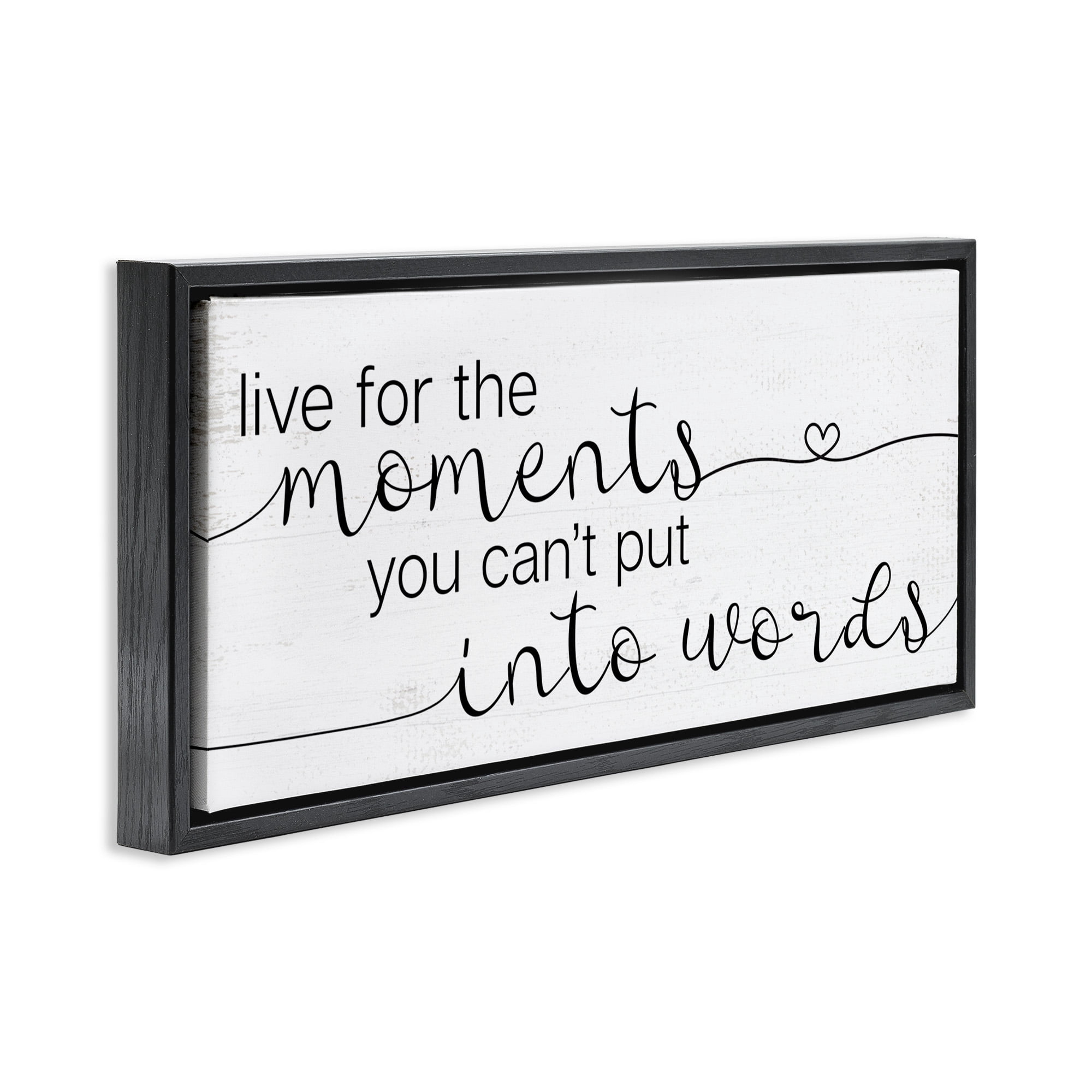 Stupell Industries Live for the Moments Phrase Typography Painting Black Floater Framed Canvas Art Print Wall Art, 31 x 14
