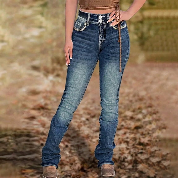 Women's High Waist Washed Straight Leg Jeans, Fashion Versatile Denim Pants for Women, Mid Stretch Comfort Fit Jeans, Casual Everyday Wear,Blue,2XL