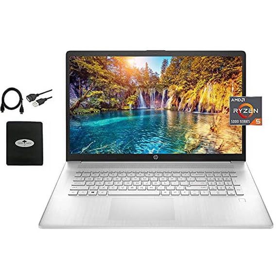 2021 Newest HP 17.3 in FHD Laptop, AMD Ryzen 5 5500U 6-core(Beat i7-1160G7, up to 4.0GHz), 8GB RAM, 512GB PCIe SSD, Bluetooth 4.2, WiFi, HDMI, USB-A&C, Windows 10 S, w/Ghost Manta Accessories, Silver