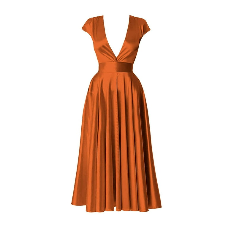 RYKJLWY Dresses for Women 2024 2023 European And American Elegant V Neck  Wrapped Sleeves Swing Dress Milkmaid Dress (Brown,L) - Walmart.com