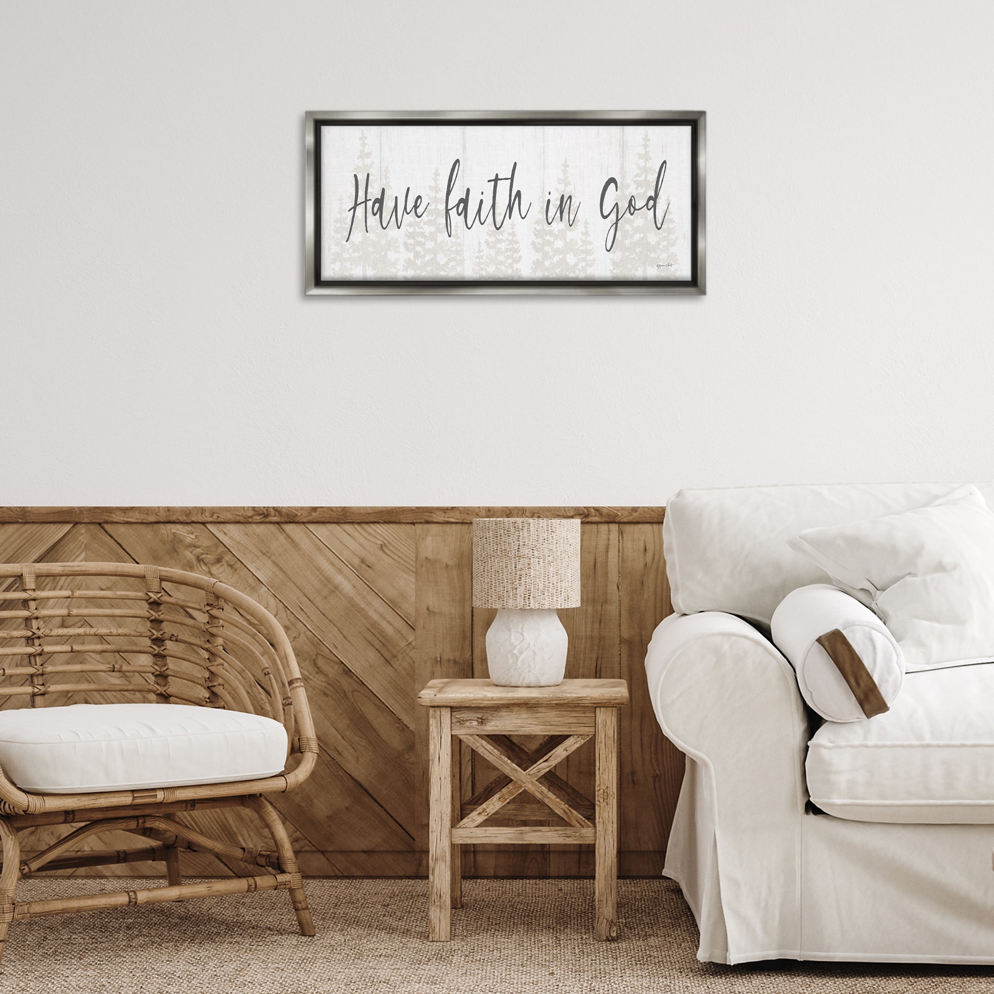 Stupell Industries Faith In God Phrase Religious Painting Gray Floater Framed Art Print Wall Art, 25 x 11