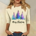 thumbnail image 2 of asdoklhq Christmas Plus Size Sweaters for Women's Christmas Printed Round Neck 3/4 Sleeve T-shirt Loose Top Long Sleeve Round Neck Top/Shirt Beige 4X, 2 of 5
