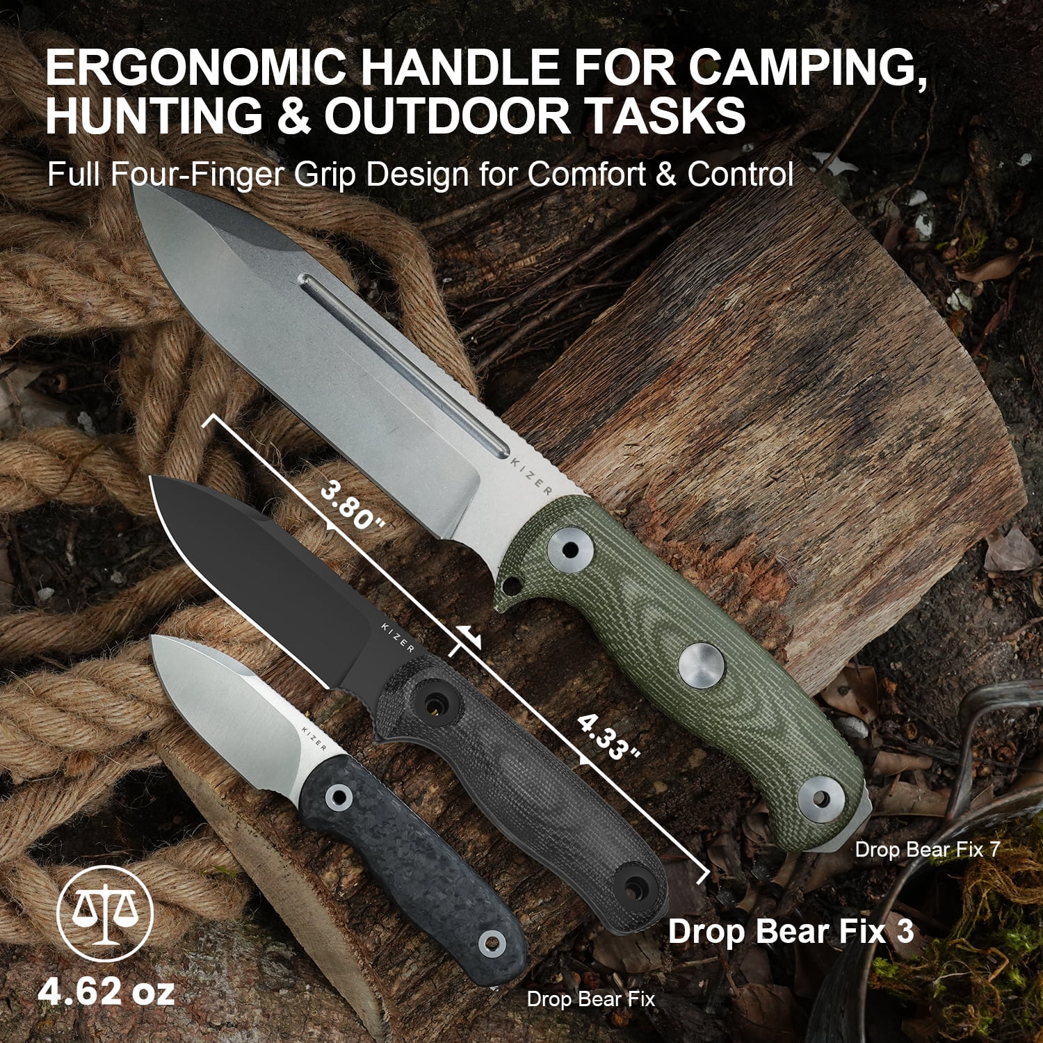 Kizer Drop Bear Fix 3 Fixed Knife 1095 Blade Micarta Handle Medium Size 1101A3