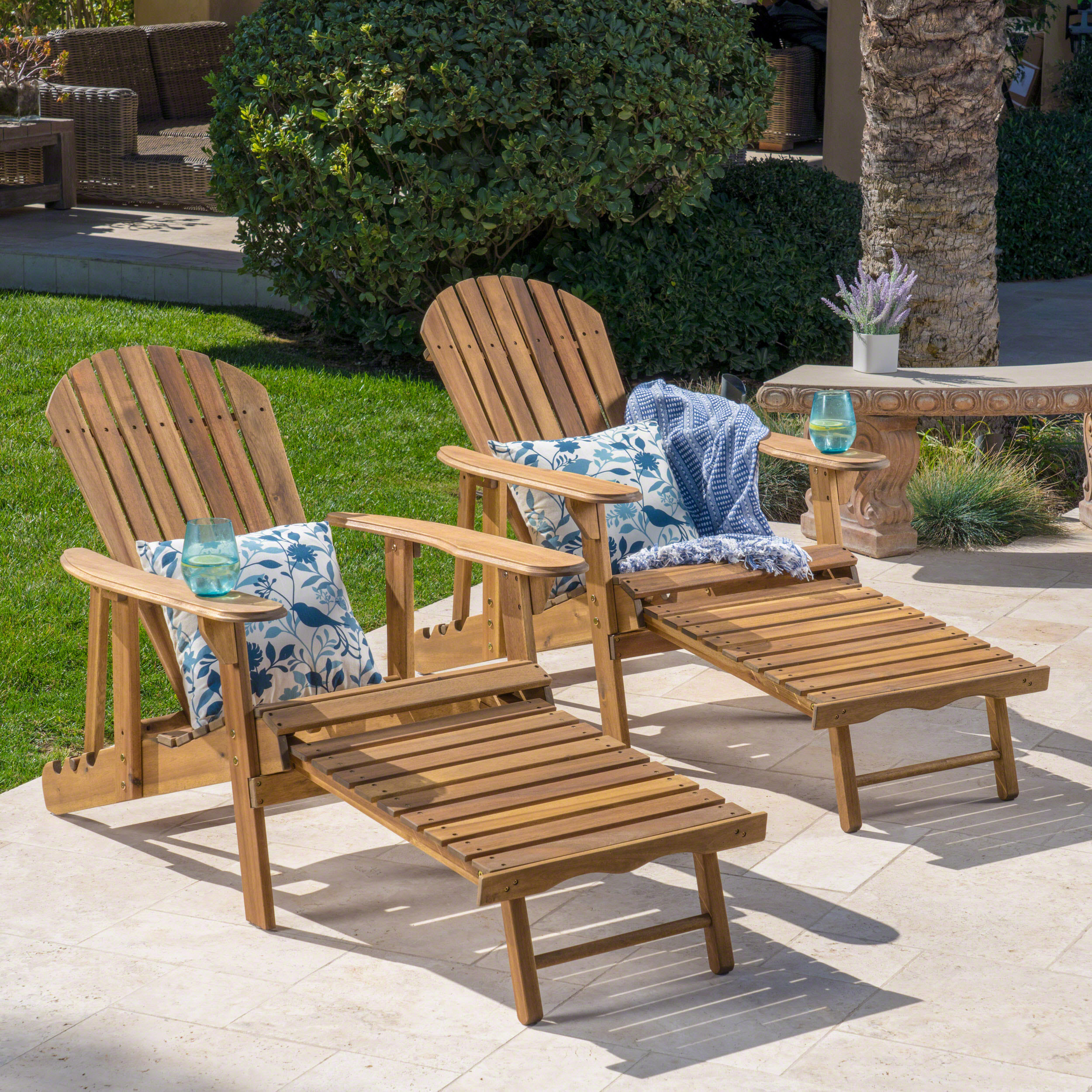 GDF Studio Kono Outdoor Acacia Wood Reclining Adirondack Chair with Footrest, Set of 2, Natural - image 4 of 9