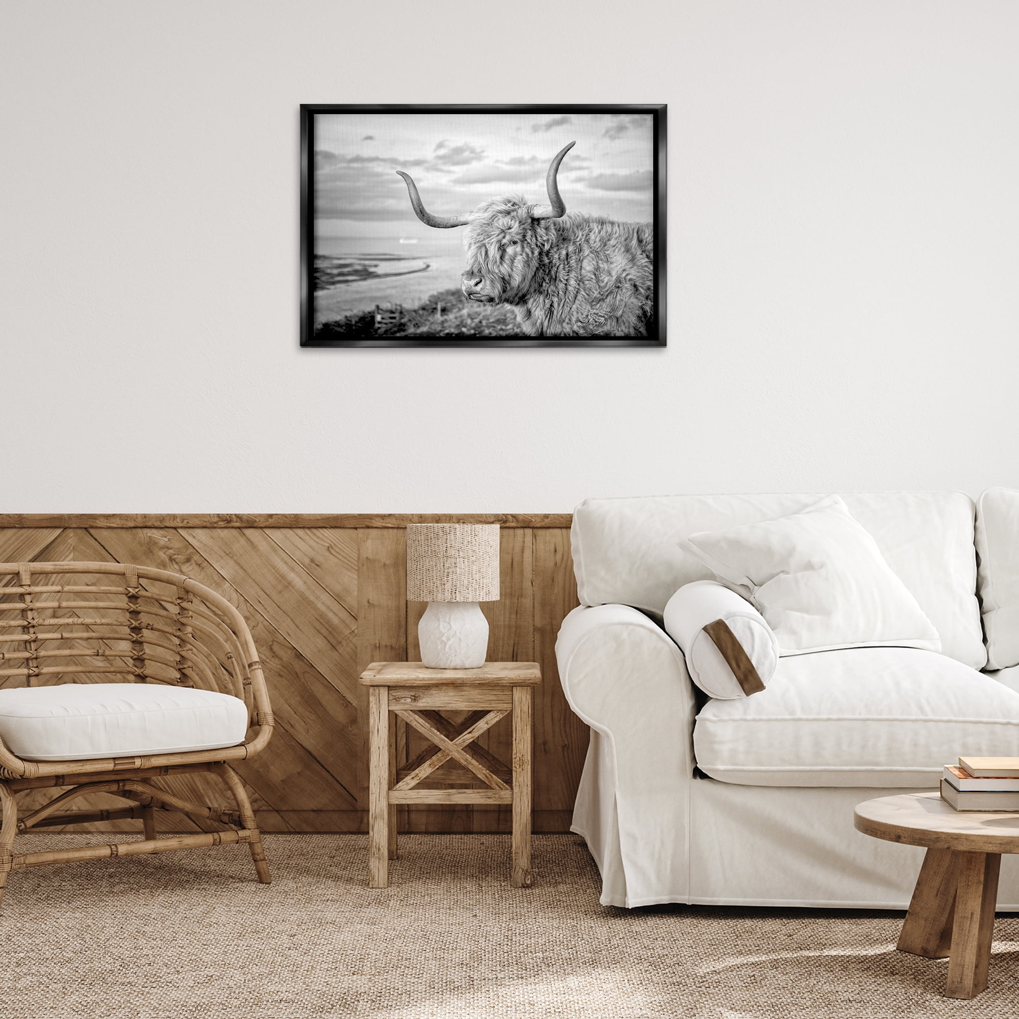 Stupell Industries Cattle with Ocean Breeze Animals & Insects Photography Black Floater Framed Canvas Art Print Wall Art, 31 x 21