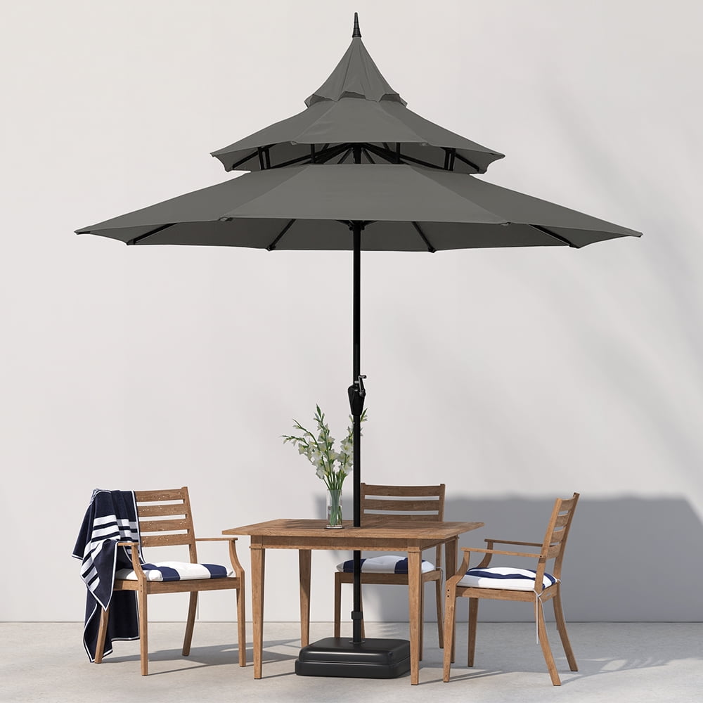 Ultrashades 9ft Patio Umbrella with Crank 3-Tier Pagoda Outdoor Market Umbrella with 8 Ribs for Garden Deck Backyard Pool, Dark Grey