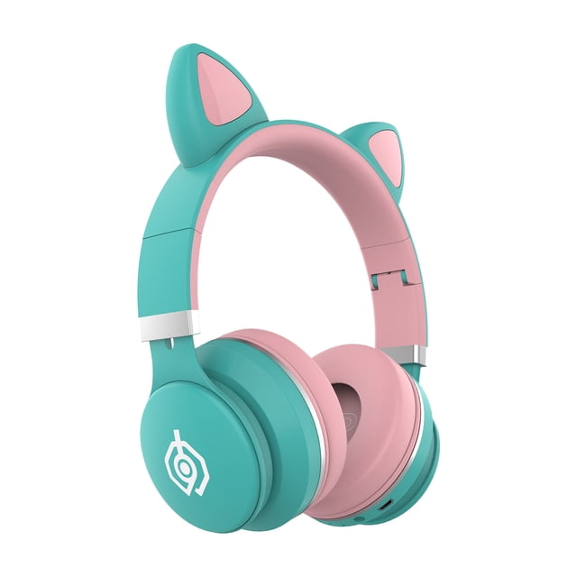 Auriculares inalámbricos Bluetooth con luz LED y orejas de gato (pan al vapor con forma de oreja de gato)