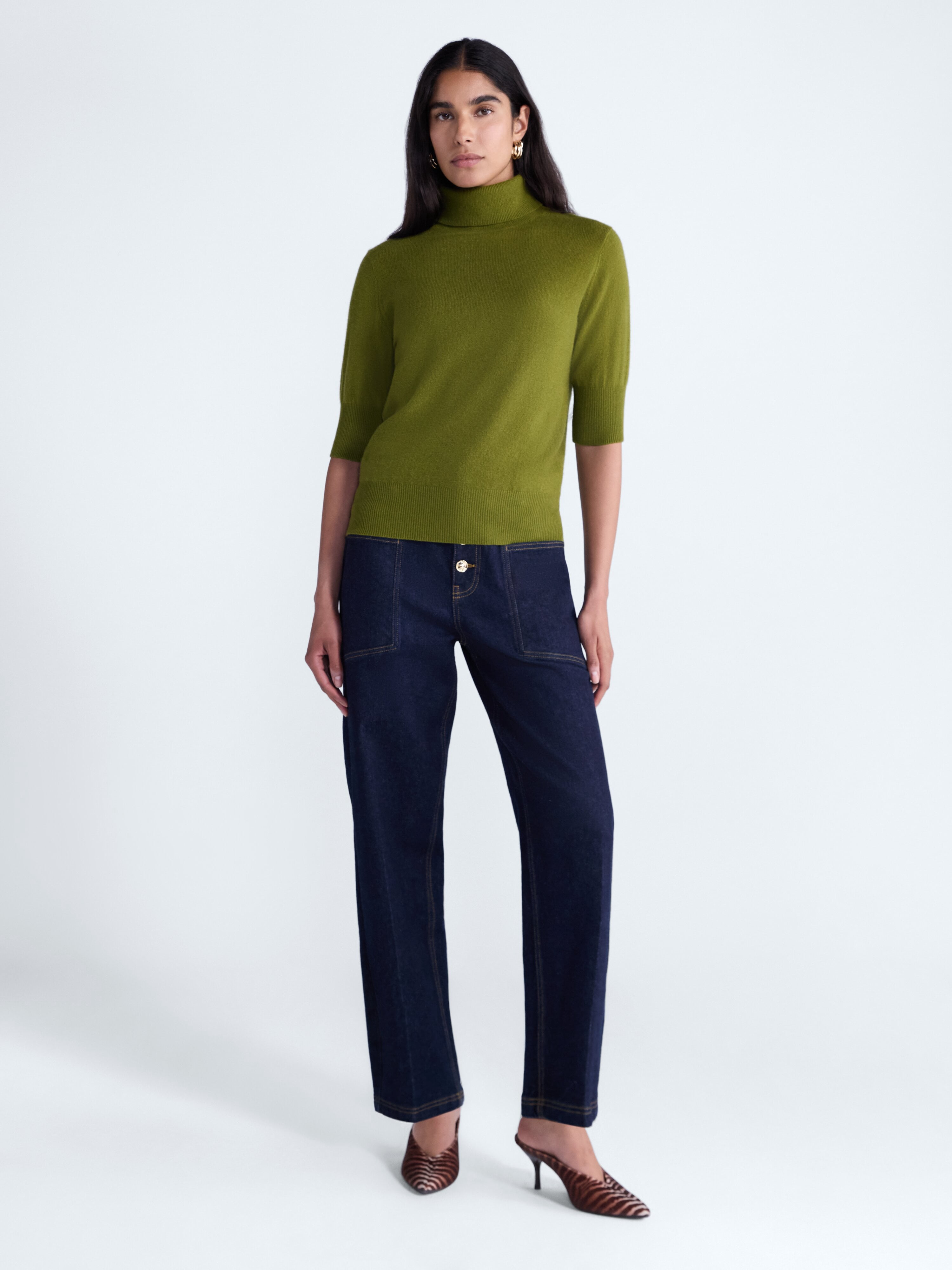 Scoop Women’s and Women’s Plus Cashmere Turtleneck Sweater with Elbow Length Sleeves, Lightweight, XXS-4X