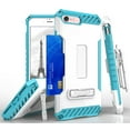 thumbnail image 1 of WHITE TURQUOISE TRI-SHIELD RUGGED CASE with KICKSTAND + BELT CLIP HOLSTER + LANYARD WRIST STRAP + WALLET CREDIT CARD SLOT + TEMPERED GLASS PROTECTOR FOR APPLE iPHONE 7/8, 1 of 7