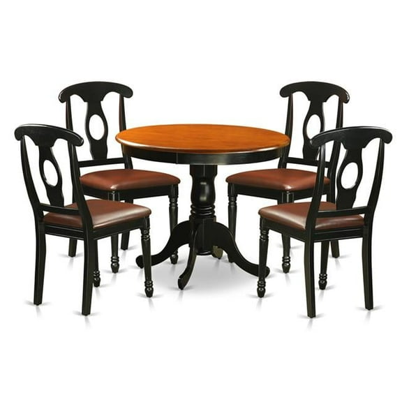 Dining Set Including 4 Faux Leather Chairs, Black & Cherry - 5 Piece