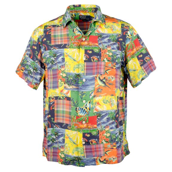 Men's Classic Fit Patchwork Camp Shirt Mlt Small