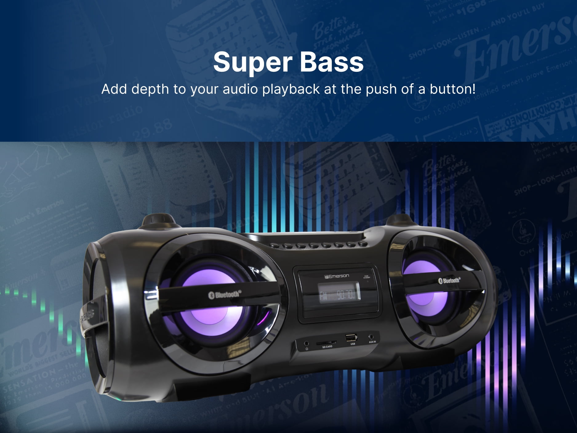 Emerson EPB-3005 Retro Portable CD Boombox, Black