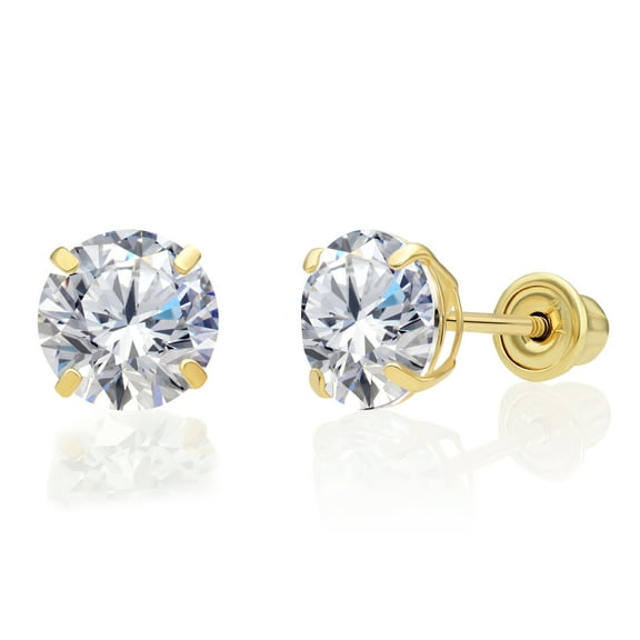 Tilo Jewelry 10K Yellow Gold Solitaire Round CZ Stud Post Earrings with Secure Screw-backs | 6mm | Classic Everyday Earrings | Women, Men, Unisex