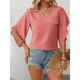 thumbnail image 4 of Blusas Informales Elegantes para Mujer, Blusas Asimétricas de Cuello en V para Trabajo, Camisas de Verano con Mangas con Volantes. Rojo Ladrillo S, 4 of 7