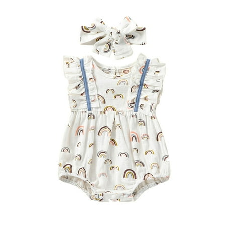 

Children Girls Bodysuit Floral Rainbow Printed Cropped Pullover Cute Toddler Baby Playsuits Bodysuits Gifts To Child