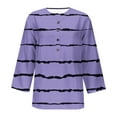 thumbnail image 5 of tklpehg 3/4 Sleeve Blouses for Women Fashion Button Crewneck Three-quarter Sleeve Shirts Casual Loose Fit Striped Printed Blouses Purple L, 5 of 5
